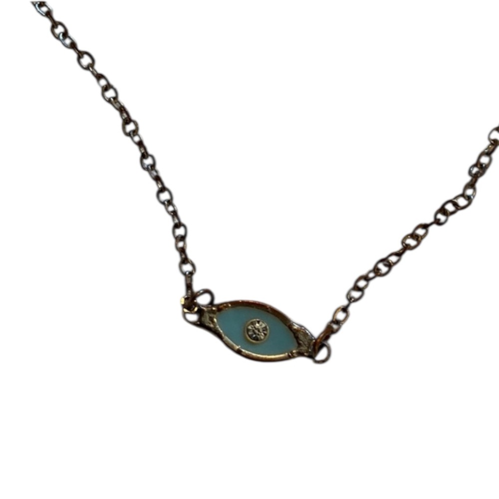 Delicate Silver Chain Necklace with Teal Eye Charm